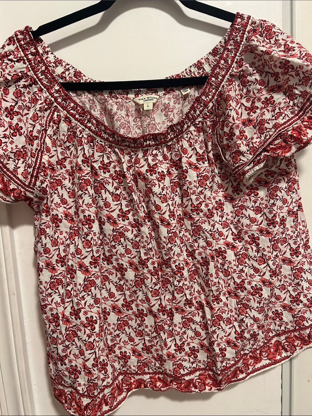 Max Studio White and Red Floral Peasant Blouse - Picture 2 of 3